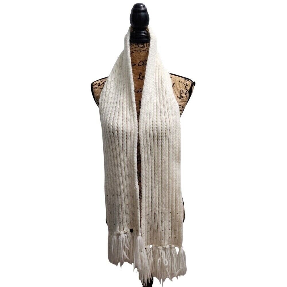 Joe Boxer Knit‎ Scarf Rhinestone Embellished Fringe Winter OSFM